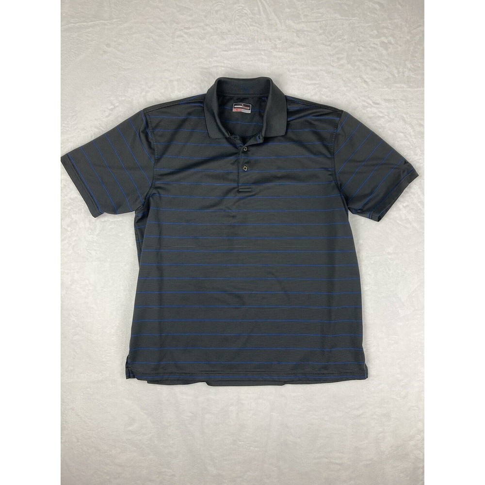 Grand Slam Mens‎ Performance Golf Polo Short Sleeve Shirt XXL Gray w/Blue Stripe